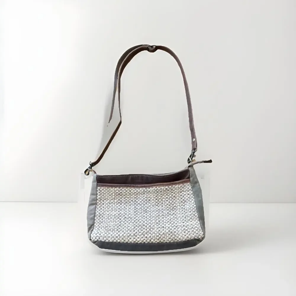 Myra Canvas Leather Crossbody Woven Pockets Boho Natural Festival
